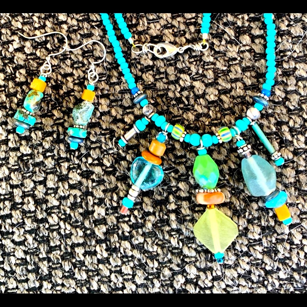 Aqua Necklace & Earrings